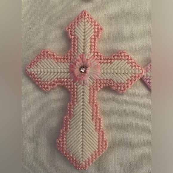 Six Handmade Crosses, Plastic Canvas With A Center Flower Embellishment - Picture 9 of 9